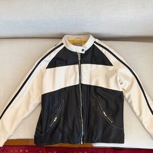 Free People Black and White Leather Jacket